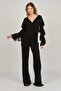 Women's V-Neck Evening Dress Jumpsuit with Ruffled Sleeves 5921155 Black