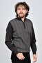 Men's Stripe Patterned Zippered Wool Sweater 4539190 Smoked