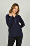 Women's Long Sleeve Blouse with Embroidered Sleeves and Collar 0507 Navy Blue