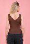 Women's Brown Oversize Regular Ladder Collar Strap Thin Knitwear Summer Blouse Undershirt - 6