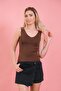 Women's Brown Oversize Regular Ladder Collar Strap Thin Knitwear Summer Blouse Undershirt - 3