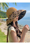 Women's Wide Brim Uv Protected Polka Dot Visor Hat Vacation Pool Sea Travel Beach Hat - 5
