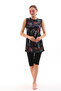 Semi-Closed Black Hijab Swimsuit - Feather Pattern, Lycra Zero Column Fabric