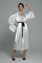 White Long Satin Bat Sleeve Bride Kimono, Bride Dressing Gown - 3
