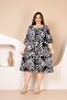 Large Size Elastic Collar Sleeves Folded Leaf Pattern Dress - 3