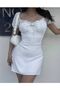 Women's Gathered Tie-Back Aerobin Fabric Lined Mini Dress, Graduation, Birthday, Party - 5