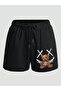 Bear California Printed Black Combed Cotton Shorts - Pocketed Summer