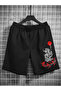 Japan Dragon Combed Cotton Shorts - Black Printed Summer Shorts with Pockets