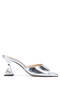 Gray Genuine Leather Women's Heeled Slippers