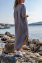 Women's Gray Washed Linen Half Placket Pocket Dress Gk-rsd2083 - 3