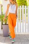 Women's Orange Muslin Elastic Waist Pocket Loose Trousers Bst3416