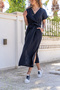 Women's Black Muslin Double Breasted Self-Belt Side Slit Dress BST700-3612 - 2