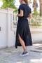 Women's Black Muslin Double Breasted Self-Belt Side Slit Dress BST700-3612 - 3
