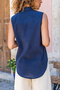 Women's Navy Blue Linen Half Placket Sleeveless Shirt Bst7158 - 3