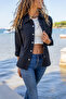 Women's Black Gabardine Double Pocket Snap Fastener Shirt Jacket Bst3454 - 2