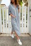 Women's Gray Hooded Pocket Sequin Loose Linen Look Long Dress Rsd1224