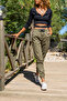 Women's Khaki Belt Buckle Elastic Waist Pocket Cargo Pants 1st2