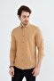 Men's Mustard Slim Fit Slim Fit Buttoned Collar Linen Look 100% Cotton Flame Shirt - 3