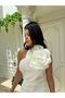 Women's White Imported Crepe Fabric Rose-Detail Lined Design Dress - 2