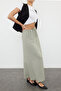 Khaki Linen Look Adjustable Maxi Length Woven Skirt at Waist Tedss24Et00034 - 2