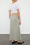 Khaki Linen Look Adjustable Maxi Length Woven Skirt at Waist Tedss24Et00034 - 4