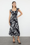 White Floral Print Square Neck A-Line Viscose Midi Woven Dress Twoss20El3331