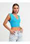 10546 V-Neck Ruffled Knitwear Crop-Turquoise - 2
