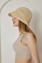 Women's Hand-Knitted Beige Straw Hat - Afra - 2
