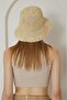 Women's Hand-Knitted Beige Straw Hat - Afra - 6