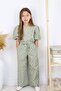 Khaki Scallop Balloon Sleeve Blouse and Trousers Set - 3