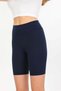 Navy Blue Ribbed Striped Short Shorts Half Leggings High Waist Knitted Biker Sports Leggings - 2