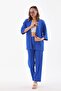 Women's Bürümcük Wide Leg Kimono Top and Bottom Set Blue - 4