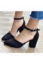 Women's Black Suede Heeled Shoes - 3