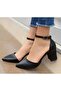 Women's Black Single Strap Heeled Shoes - 2