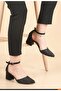 Women's Black Breast Single Strap Thick Heeled Classic Shoes