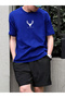Lucky Deer T-Shirt Shorts - Sax Blue Black Top and Bottom Set Shorts T-Shirt Outfit Printed Crew Neck
