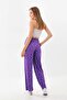 Women's Patterned Waist Strap Comfortable Form Trousers 23498 Purple - 5