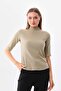 Women's Half Sleeve Half Turtleneck Blouse 20623 Beige