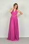 Women's V-Neck Chain Accessory Backless Tulle Evening Dress 8222 Fuchsia - 3