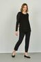 Women's Crew Neck Decoration Detailed Long Sleeve Blouse 4530 Black - 3