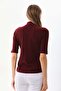 Women's Half Sleeve Turtleneck Blouse 20623 Claret Red - 4