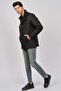 Men's Fur Lined Leather Piping Quilted Coat 4924000 Black - 3