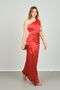 Women's One Shoulder Deep Slit Satin Evening Dress 1873 Red