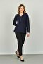 Women's Long Sleeve Blouse with Embroidered Sleeves and Collar 0507 Navy Blue - 3
