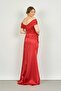 Women's Princess Collar Side Train Deep Slit Evening Dress 3480 Red - 4