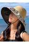 Women's Wide Brim Uv Protected Polka Dot Visor Hat Vacation Pool Sea Travel Beach Hat - 6