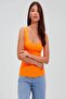 Women's Orange Thick Strap Square Neck Knitwear Blouse - 5