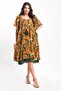 Authentic Voile Cotton Midi Tropical Leaf Patterned Mustard Dress - 2
