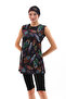 Semi-Closed Black Hijab Swimsuit - Feather Pattern, Lycra Zero Column Fabric - 8
