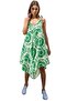 Green Patterned Linen Viscose Women's Jumpsuit - Rope Strap, Comfortable Cut - 2